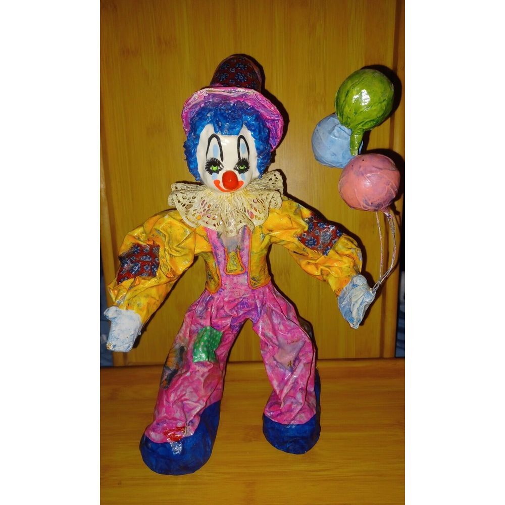 13"  Vintage Large Hand Made‎ Paper Mache Standing Clown
